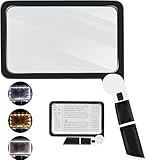 Lupe mit Led Licht, 5X Leselupe mit Beleuchtung Für Senioren Groß, Handlupe Rechteckige Ganze Seite Lupenbrille 48 Leds 3 Dimmmodi, Leselupen Ideal Zum Lesen, Bücher, Arbeit, SehschwäChe, Schwarz