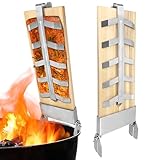 Suusolny 4er Set Flammlachsbrett Flammlachsbretter mit Edelstahl-Halterung Grillzubehör für Feuerschalen & Kugelgrill 5 Stufen Einstellbar Flammlachs Lachsbrett Lachsbretter Ideal als Räucherbrett