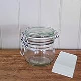 OOPS TOYS 6er Set Einmachgläser 370 ml mit Bügelverschluss - Vorratsgläser mit Etiketten - Drahtbügelgläser mit Gummidichtung & Bügelverschluss - Einweckgläser mit Deckel(6 Stk.)