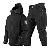 Skianzüge für Herren, Herren Ski Anzug Winter Wasserdicht Winddicht Kapuze Schneemantel und Hose, Outdoor Sport Schneeanzüge, zum Skifahren und andere Winter Outdoor Ski Aktivitäten ( Color : Black ,