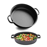 RUETERY Gusseisenpfanne, Bratpfanne mit 2 Griffe, Ø 25 cm, Eisenpfanne, Pfanne Gusseisen, Steakpfanne, Gusseiserne Pfanne für Induktionsherde, elektrische Kasserollen und offene Feuerstellen