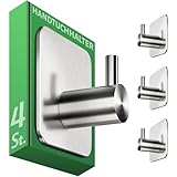 Menz Handtuchhaken ohne Bohren, 4er Pack – Extra starke Handtuchhalter ohne Bohren, Klebehaken Edelstahl, Haken selbstklebend mit wasserfesten Klebepads, Badezimmer Handtuchhalter, Fb. Silber