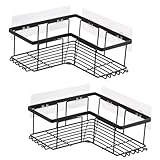 VILLCASE 2 Stück Eck duschablage ohne Bohren Selbstklebendes Schwarzes Aufbewahrungsregal aus Carbonstahl Organizer Dusche Bad Küche und Schlafzimmer Robust und Platzsparend