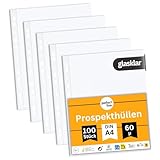 perfect line - 100 Prospekthüllen DIN-A4, Klarsichtfolien Glasklar, 60 my Stark, dokumentenecht, säurefrei