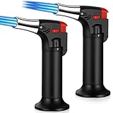 2 Stück Küche Flambierbrenner, Crème Brulée Brenner, Sturmfeuerzeug mit 3 Jetflammen, Nachfüllbare Gasfeuerzeug mit Sicherheitsschloss für DIY Gebäck Desserts Camping Einstellbar bis 1300°C(Schwarz)