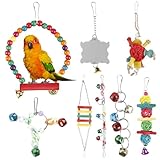 8 Stück Vogelspielzeug, Holzpapageienspielzeug, Kauspielzeug für Papageien, Vogelkäfig-Zubehör, Papageienschaukel, Hängematte Geeignet für Nymphensittich, Liebesvögel, Kleine Sittiche, Wellensittich