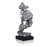 LEPENDOR Stille ist golden - Handgefertigte Stille Männer Statuen Harz Abstrakte Skulptur Büro Home Decor Figur Geschenk - Stille, Silber