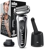 Braun Series 7 Elektrorasierer 360° Flex mit Reinigungsstation, Trimmer & Rasierer Herren Elektrisch, Wet & Dry, rasierapparat, trockenrasierer, Made in Germany, 71-S7200cc, silber