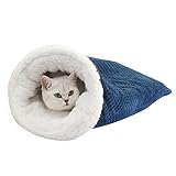 Katzenschlafsack - Warmes Waschbares Katzenbett, Katzendecke, Haustier Kissen, Kuschelhöhle Aus Fleece, Kleines Haustierbett Für Katzen Und Hunde Bis Zu 6 Kg (Blau1)