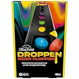 Droppen oder Floppen, elektronisches Partyspiel von den Machern von Trivial Pursuit - Deutsche Version, schneller Spielverlauf für viel Action, kleines Wichtelgeschenk für Kinder