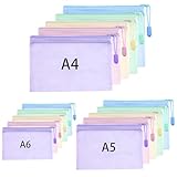 15 Stück Dokumententasche A4+A5+A6, Dokumentenmappe mit Reißverschluss Wasserdichte Reißverschlusstasche Dokumententaschen für Schule Büro Datei Testpapiere Quittungen Kosmetika, 5 Farben