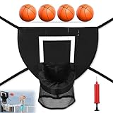 VEGOATY Mini Trampolin Basketballkorb Indoor: Basketballkorb Trampolin Zubehör mit 4 Basketbällen und 1 Pumpe, Basketball Trampolin für Kinder Erwachsene, Sonnenschutz, Schwarz