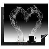 KitchenYeah© Herdabdeckplatte Einteilig Ceranfeld Abdeckplatte Küche Deko Ceranfeldabdeckung Herdabdeckung Induktionsmatte Kaffee - Herz - Schwarz-Weiß - Stilleben - 60x52 cm