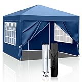 Bonnlo Pop-up Pavillon, Faltpavillon 3x3m, Höhenverstellbar, Wasserdicht Partyzelt mit 4 Seitenteilen, Gartenpavillon für Outdoor Hochzeit Garten Camping Party, Blau