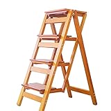 Klappbarer Leiterhocker mit 4 Stufen, Massivholz, Mehrzweck-Leiter, für den Innenbereich, tragbares Bücherregal, Ausstellungsregal, rutschfestes Pedal, robust, langlebig, leicht und einfach zu