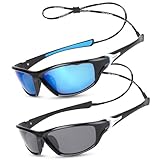 Utensilsto 2 Paar Sonnenbrille Herren Polarisiert Sport Sonnenbrille Fahrrad Sportbrille mit Riemen UV 400 Sunglasses für Herren Damen zum Radfahren Fahren Ski Golfen Angeln Fahren Wandern