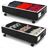 2 Stück Unterbett Aufbewahrungsbox 49L Unterbettkommode mit Rollen Deckel Metallrahmen Bettkasten Organizer Aufbewahrungstasche Faltbare Unterbettbox für Kleidung Schuhe Decken Bettwäsche, Schwarz