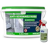 derendo Anti Schimmelfarbe 2.0 für feuchte Räume Badezimmer Schlafzimmer Wandfarbe innen weiß sehr hohe Deckkraft Schimmelbeseitigung Schimmelentferner Langzeitschutz (2.5 Liter + Schimmelentferner)