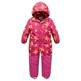 linboo Unisex Kinder Schneeanzug mit Kapuze Gefüttert Skioverall Wasserdicht Winddicht Schneeoverall Warm Skianzug für Jungen Mädchen, Stern Rot, 128-134