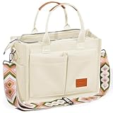 Captain Blues Canvas Tasche Damen, große Tote Bag, Arbeitstasche Damen, Handtasche Umhängetasche Schultertasche mit Fächern für Uni, Schule, Shopper (New Upgrade Plus Beige)