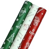 ZDSPIDE Weihnachts-Geschenkpapierrollen – 3 Mini-Rollen (je 42,9 cm x 9,2 m) – Urlaubs-Geschenkpapier mit niedlichen Weihnachtsdesigns für kleine und mittelgroße Geschenke