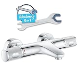 GROHE Precision Feel, Badewannenarmatur, wassersparend (Thermostat mit stets kühler Oberfläche für Kinder, Duscharmatur mit Sicherheitssperre bei 38°C, Anti-Rutsch Griffe, 3in1 Tool), chrom, 34788000