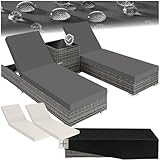 tectake® 2er Lounge Sonnenliegen Set Plus Tisch – inkl. 2 Bezugsets und Schutzhülle, Outdoor Poly Rattan Gartenmöbel Set, 2er Set - grau