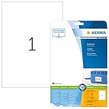 HERMA 5065 Universal Etiketten, 25 Blatt, 210 x 297 mm, 1 pro A4 Bogen, 25 Stück, selbstklebend, bedruckbar, matt, blanko Papier Klebeetiketten Aufkleber, weiß