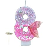 Zahlenkerzen für Geburtstagskuchen – rosa Kuchenkerzen mit Fischschwanz-Dekorationen, Treffen, Motto-Party-Dekoration, Kuchenkerzen, niedlicher Geburtstagskuchenaufsatz für Mädchen, Frauen