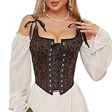 Generisch Korsett Damen Vintage Lace Up Corset Top Mittelalter Steampunk Corset mit Strapsen Einfarbig Lace-Up Weste Mieder Elegant Karneval Festlich Kleidung Taillen Abendmode
