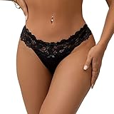 ohmydear Pantys Damen Spitze Höschen String Slip Große Größen Tanga Unterwäsche Hipster Unterhose Reizwäsche Thong Schwarz XS-S