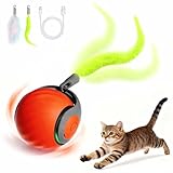 Interaktives Katzenspielzeug Ball,Wiederaufladbarer Elektrischer Katzenball mit Federschwanz,2 Modi Automatisches Kätzchenspielzeug für Hauskatzen Selbstbeschäftigung Spielzeugball (Orange)