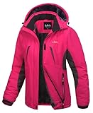 Libin Damen Winterjacke Wasserdicht Outdoor Softshelljacken Skijacke Winddicht Wanderjacke Snowboardjacke Thermojacke Gefüttert Fleecejacke Funktionsjacke Winter Jacket Rosa XL
