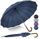 ZOMAKE Stockschirm - XXL 55 inch Golf Regenschirm Groß,16 Knochen Sturmfest Stabil Automatik Umbrella,Windsicher Regenfest Reise Regenschirm Mit Holzgriff für Damen & Herren(Marineblau)