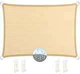 Sonnenschirm Segel Sonnenschutz Netz 140 x 380 cm, HDPE Polyester, Sonnenschutz 98% Uv Schutz, Reißfest Wetterfest, Sonnensegel Oxford Gewebe Rechteckig, für Terrasse Garten, Beige