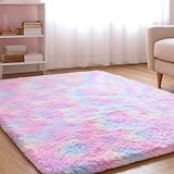 XSIVOD Flauschig Hochflor Teppich Regenbogen, Waschbarer Teppich 80x160 Wohnzimmer Anti Rutsch Extra Große Teppiche Schlafzimmer Weich Moderne Teppiche Matte Teppichen für Kinderzimmer