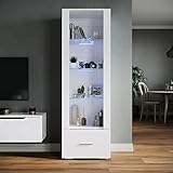 SONNI Glasvitrine mit Led Beleuchtung schwarz/weiß, Hochglanzfront,mit 4 Einlegeböden und 1 Schublade.Standvitrine, Wohnzimmer Vitrine, Vitrinenschrank, W550xD350xH1720mm