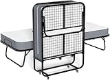 Klappbett (inkl. 13 cm Dicker Memoryschaum-Matratze), Klappbares Gästebett, Erwachsene 90 x 200 cm, Metallklapprahmen, Verstärktes Metallgitter, Belastbarkeit 250 kg