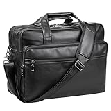 seyfocnia Herren Laptoptasche Kuriertaschen, 15,6 Zoll (39,6 cm) Aktentasche Business Satchel Leder Handtasche Computertasche für Geschäftsreisen, Schwarz