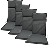 BURI 4X Auflagen Set Hochlehner für Gartenstühle ca 118x47x4,5cm Sesselauflagen Polster UV Lichtecht - Gartenstuhlauflagen in grau gepunktet Stuhlkissen Rückenkissen Polsterauflagen