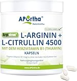 APOrtha® Argiviron® L-Arginin + L-Citrullin 4500 hochdosiert + Herzvitamin Vitamin B1, 360 vegane Kapseln, Hochdosiert im Verhältnis von 1,6 zu 1 von L-Arginin zu L-Citrullin, allergenfrei