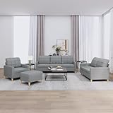 Festnight 3-2-1 Sofagarnitur Couchgarnitur Loungesofa,Sofa 3 Sitzer + Sofa 2 Sitzer + Sessel + Fußhocker Stoff, Sofas & Couches, Sofas für Wohnzimmer/Schlafzimmer/Büro/Wohnung Hellgrau