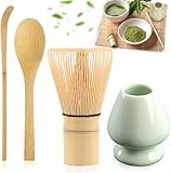 Macha Tea Set, 4 pcs Matcha Besen Set,Matcha-Rührer, Matcha Tee Set mit Matcha Löffel, Matcha Whisk, Keramik-Matcha-Set, Traditionell Japanische Teezeremonie, Beste Geschenk für Matcha-Liebhabern