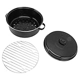 Respicefinem Roasting Pan With Lid Premium Non Stick Pot For Roasted Sweet Potatoes Chestnuts Ideal For Household Bbq Featuring Unique Enamel Iron And Stainless (Iron Cover 28cm)