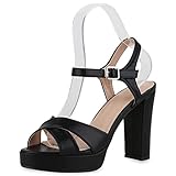 VAN HILL Damen Plateau Sandaletten Blockabsatz Schuhe Party Abendschuhe Elegante Absatzschuhe Plateauschuhe Freizeitsandaletten 211933 Schwarz Plateau 38