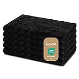 Lavea® 5er Set Gästehandtücher 30x50 cm – Weiche und Saugstarke Gästetücher aus 100% Baumwolle, Frottierserie Elena – Waschbar und Strapazierfähig - Schwarz