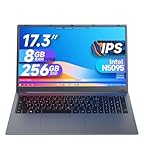 IJKKJI 17 Zoll Laptop, 8 GB RAM 256 GB SSD Laptop mit Celeron Quad Core N5095 (bis zu 2,9 GHz), deutsche Tastatur, IPS FHD-Display, Webcam, Dual-WLAN, Bluetooth 4.2, HDMI, USB 3.0, Typ-C