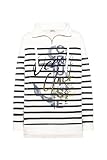 SOCCX Damen Troyer-Sweatshirt mit Streifen- und Flockprint Ivory/Blue Navy S