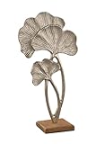 Lifestyle & More Skulptur Dekofigur Tropenblätter Silber aus Metall stehend auf Holzsockel 21x39 cm