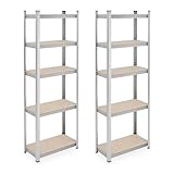 Relaxdays Schwerlastregal 2er Set, HxBxT: 180x60x30 cm, 500 kg, Stahl, Lagerregal, Keller, Garage, zum Stecken, Silber